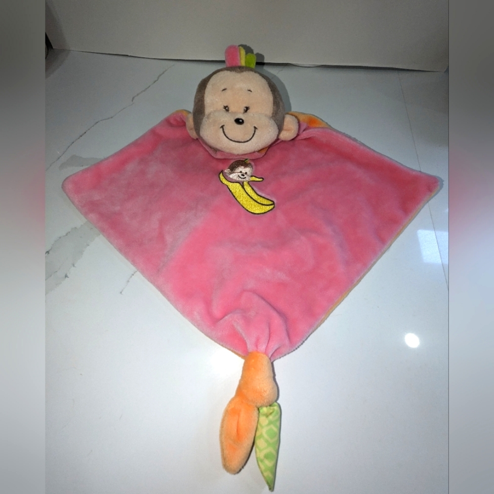 Monkey lovey. Pink & Orange. Security blanket.